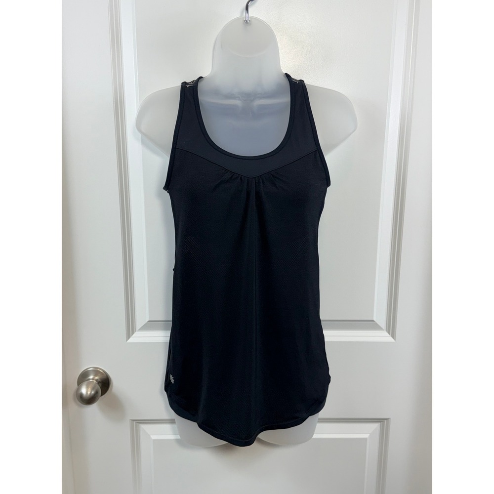 Athleta Womens Black Built-in Bra Mesh Tank Top Floral Racerback Small‎ Workout